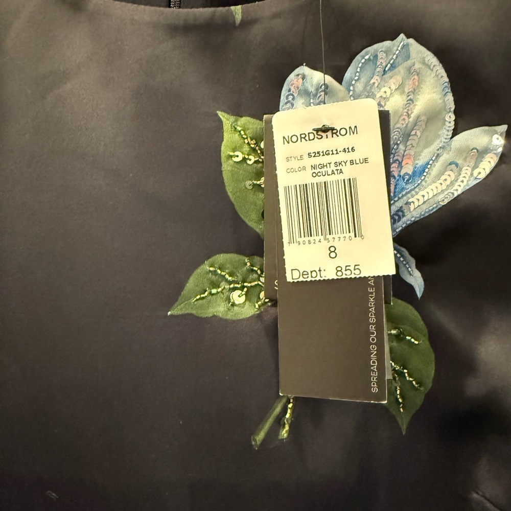 NWT Sachin + Babi Black and Blue Floral  Dress Alex Sequin Long Sleeve Satin - Picture 7 of 10